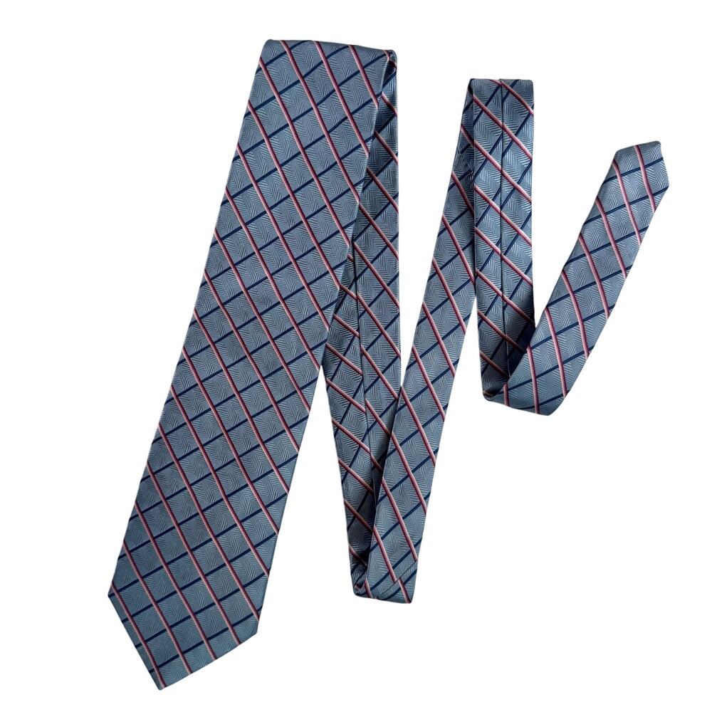 Jos. A. Bank Men’s 100% Silk Necktie Light Blue Pink Stripped Tie Italy Made NEW